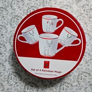 BIA Christmas Reindeer Coffee Mug Boxed Set 4 Glass  Holiday 2003 NEW